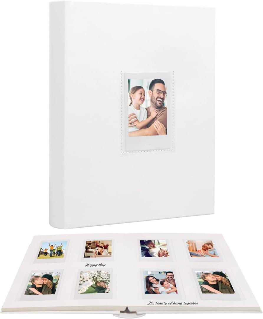 128 Pocket Photo Album with Writing Space and Front Window, 3 Inch Picture Book for Polaroid Compatible with Fujifilm Instax Mini 12 11 9 8 7+ 99 40 Instant Camera,K-pop Photocards (White)