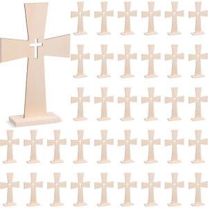 24 Sets Wooden Cross for Crafts Unfinished Wooden Cross Bulk with Base Baptism Centerpiece Standing for DIY Table First Communion 72 Pcs Lily Flowers Centros De Mesa Para Bautizo for Church