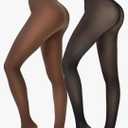 HONGTEYA 2 Pairs Fleece Lined Tights Women - Warm Sheer Pantyhose Fake Translucent Tights Winter Thermal Leggings, L, Blaack & Coffee