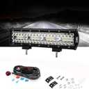 12inch 180W LED Light Bar, 18,000LM, 3-Row Flood/Spot Combo, Off-Road Fog Light for ATV, Truck, SUV, Jeep, Includes 12V Wiring Harness, 