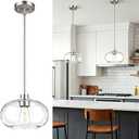 Osimir Brushed Nickel Pendant Lights Kitchen Island 2 Pack, 8" Large Globe Glass Hanging Light Fixtures, Modern Kitchen Pendant Lighting Over Island for Sink Bathroom, OS-JJ528-2PBN