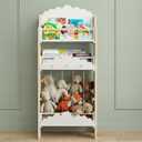 Montessori Bookshelf for Toddlers with Toy Storage & Hooks | Front Facing Kids Bookshelf | Nursery & Playroom Organizer | 4-Tier Kids Book Rack | Floor or Wall Mounted Modular Design