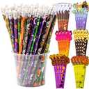 JOYIN 48PCS Halloween Pencils Bulk with Eraser, Colorful Fall Pencil Assortment, 12 Design Halloween Themed Stationery Set for Kid Girl Boy Trick or Treating Party Favor Supplies, Classroom Gift Prize
