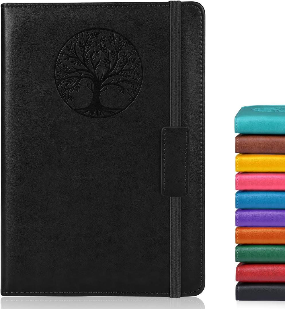 Lined Journal Notebook for Women Men,256 Pages A5 Hardcover Leather Journals for Writing,Travel,Business,Work & School,College Ruled Notebooks for Note Taking,Diary Notepad 5.7"8.3"(Black)
