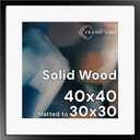 Frame Amo 40x40 Solid Wood Poster Frame Black, with 29.5x29.5 White Mat Opening for 30x30 Image, 1.5 inch Wide, 1 inch Thick, Acrylic Front, Gallery Grade