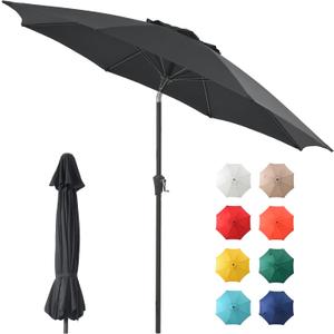 Outdoor 9FT - Patio Table Umbrella with Push Button Tilt and Crank UV Protection Waterproof Pool Umbrella for Market Terrace Beach Garden Deck Backyard Outdoor Restaurant Black