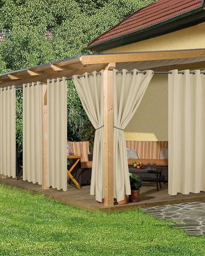 HolidayIdeas Outdoor Curtains for Patio Waterproof, 6 Panels - 54x84 Inches - Weatherproof Privacy Outsides Curtains for Cabana Porch Pergola, Sunlight & UV Blocking (Cream, Grommet Top)