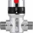 TreMax Thermostaic Mixing Valve with 1/2 NPT Thread, Shower Mixing Valve with NPT Connector no need Adaptors, Temperature Control Valve, Fahrenheit Scale Mark, Solid Brass- Silver