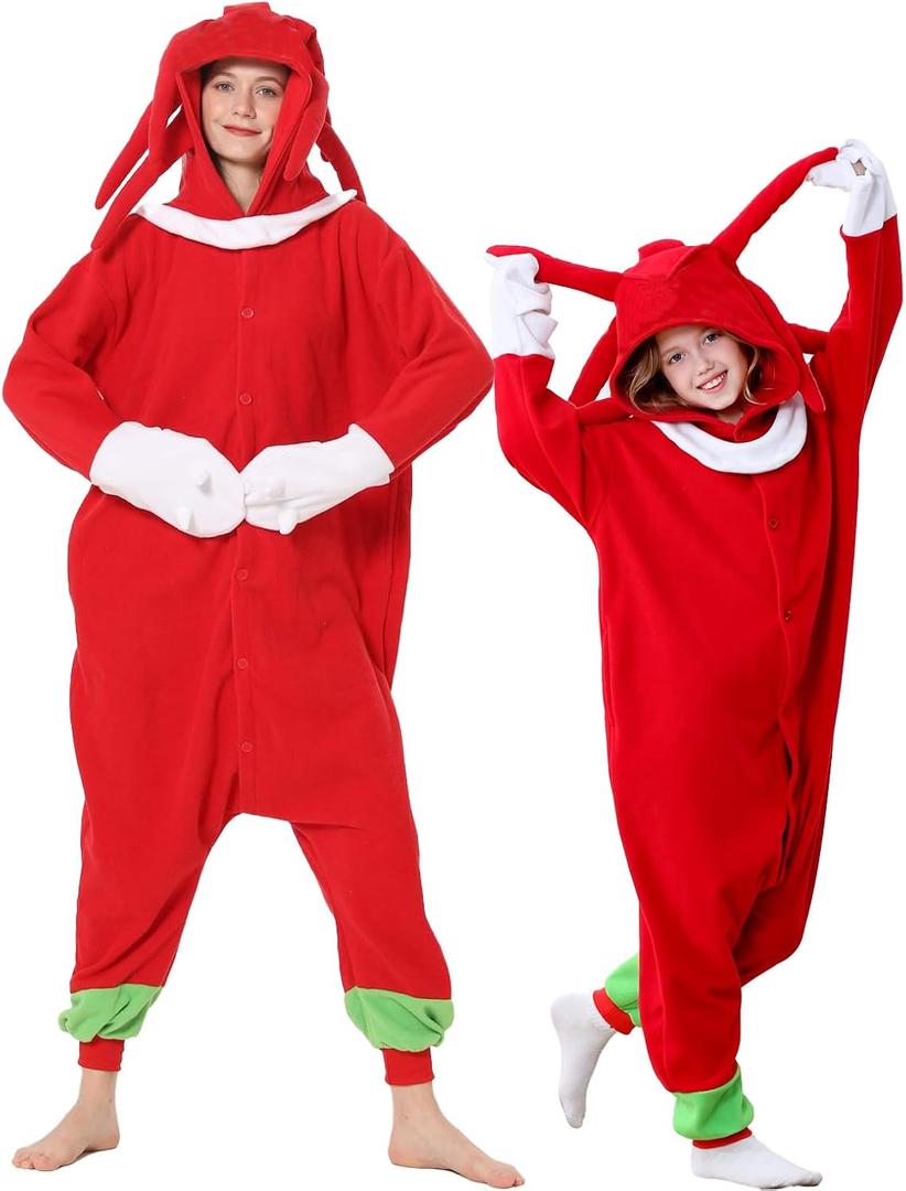 Unisex Animal Onesie Pajamas One Piece Cosplay Costume for Halloween (Red, S)