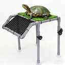 Extra Large Turtle Basking Platform, Sturdy Standing Dock with Non-Slip Ramp & Artificial Grass, Turtle Tank Accessories, Fits 50/65/75/90/125 Gal Tanks, Gray/Black