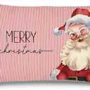 Likjad Christmas Pillowcase 12x20, with a red Striped Background and a red-clad Santa Figure, Suitable for Decorating a Girl's Room or Sofa.