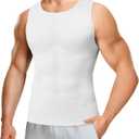Nebility Shapewear Mens Compression Shirt - Slimming Body Shaper Vest Sleeveless Undershirts Workout Tank Tops (Large, White)