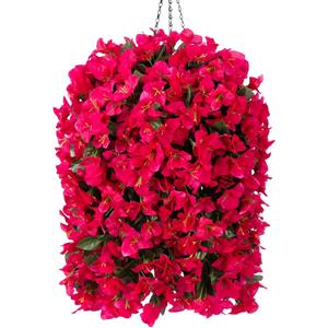 INSPRING Artificial Bougainvillea Faux Flowers Plants Baskets for Outdoor Outside Decoration, 3PCS Fake Silk Flowers Long Trailing Vines UV Resistant Realistic for Front Door Porch Patio (Hotpink)