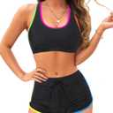 Tempt Me Women Two Piece Sports Bikini Athletic Swimsuits Racerback Crop Top with Boy Shorts Bathing Suits for Girls Vests L