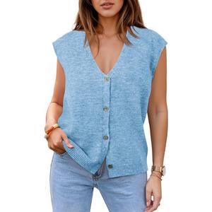 Cicy Bell Womens V Neck Sweater Vest Casual Button Down Knit Vest Outerwear Sleeveless Trendy Cardigans