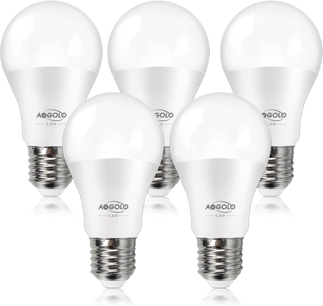 A19 9W LED Light Bulb, 5000K Daylight,5-Pack,Neutral White, Non-Dimmable, 120V, 60 Watt Equivalent, Standard Replacement Bulbs with E26 Base, 800 Lumens, 15000 Hours, Long Life
