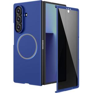 Ruky for Samsung Z Fold 7 Slim Case, Hard PC Shockproof Cover with Built-in Privacy Screen Protector & Compatible with MagSafe Protective Phone Case for Samsung Galaxy Z Fold 7 5G, Blue Shadow