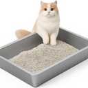 Kirecoo Stainless Steel Litter Box, Large Low Entry Metal Cat Pan Box, Indoor Litter Tray, Non Stick, No Smell, Easy to Clean, Pet Toilet Supplies for Cats (19.48 L x 13.58 W x 3.9 H)