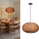 Arturesthome 2-Light Rattan Pendant Light Rustic Handwoven Wicker Hanging Light Ceiling Light Fixture for for Living Room Hallway Bedroom, 19.68W x 11.8H