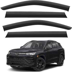 Window Visors Rain Guards Compatible with 2025 2026 VW Volkswagen Tiguan Car Accessories Out-Channel Window Vent Deflector Shield Sun Shades Stainless Steel Black Trim