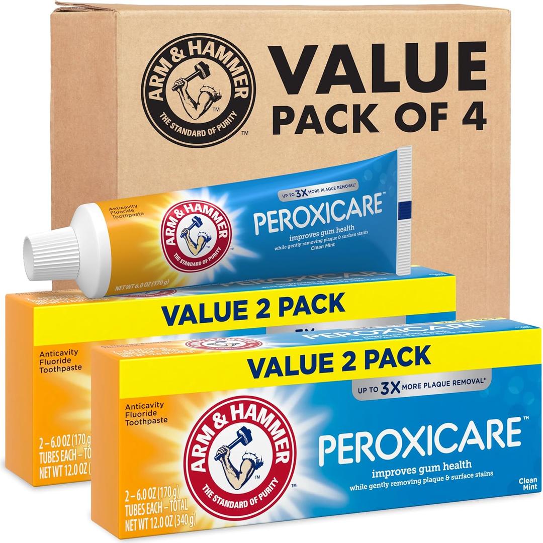 ARM & Hammer Peroxicare Toothpaste for Gum Health, Baking Soda Toothpaste, Clean Mint, 6.0 oz, Pack of 4