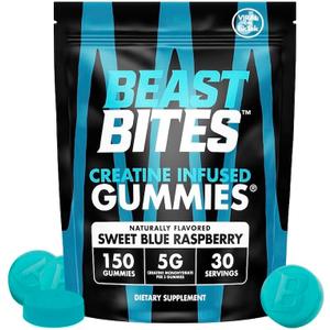 BEAST BITES Creatine Infused Gummies - 5g Creatine Monohydrate Per Serving - NSF Certified for Sport, Clean Label Project Certified (150 Gummies, Sweet Blue Raspberry), BBD: 03/27/2028