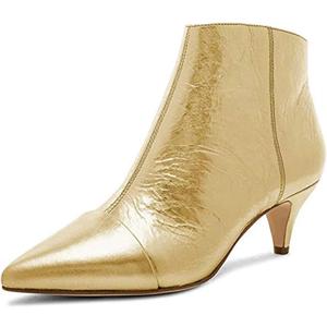 XYD Women Chic Low Kitten Heel Ankle Boots Pointed Closed Toe Side Zipper Prom Glitter Party Fashion Short Bootie Shoes, Size 8