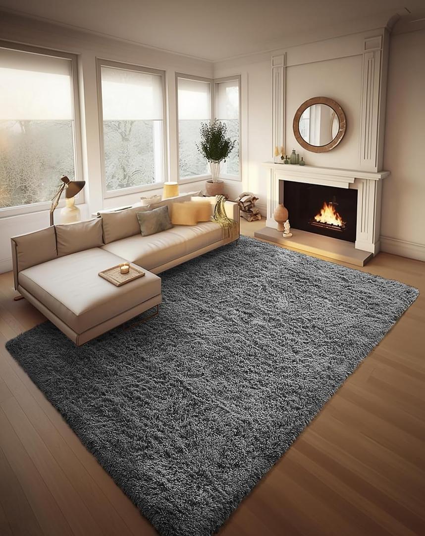 Ophanie 8x10 Area Rugs for Living Room, Upgrade Non-Slip Fluffy Soft Large Shag Bedroom Carpet, Grey Big Indoor Thick Nursery Rug, Gray Carpets for Boy and Girls Room Dorm Home Decor Aesthetic