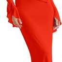 Lrady Womens 2 Piece Sets Long Sleeve Crewneck Cropped Top Slim High Waist Party Maxi Pencil Skirts Long Dress Outfits (Large)