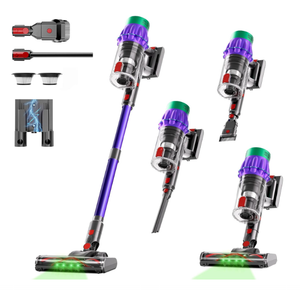 Cotiar Cordless Vacuum Cleaner, 650W 55KPA 70Min Wireless Vacuum for Home, Stick Vacuum with Green Light Anti-Tangle, Rechargeable Vacuum Cleaners for Pet Hair Carpet Hard Floors （Purple）