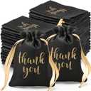 Roowest 100 Pcs Thank You Satin Gift Bags Drawstring Jewelry Candy Pouches for Wedding Bridal Shower Baby Shower Favor Drawstring Bag for Birthday Holiday Party(5 x 7 Inch, Black)