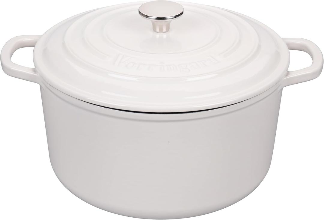 Enameled Cast Iron Dutch Oven Pot with Lid, for Sourdough Bread Baking, Round Dutch Ovens, 6 Quart, White