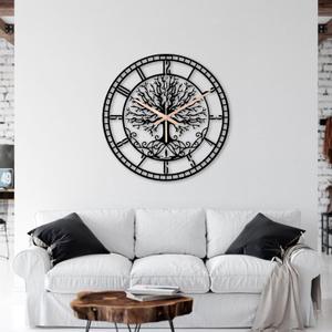Tree of Life Round Metal Large Wall Clock Silent Non-Ticking Decorative Clocks Battery Operated Quartz Quiet Clocks for Home (Black, 23.6" inch (60 cm))