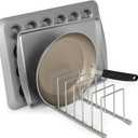 FitWell Kitchen Bakeware Organizer,Plate Racks,Rack for Plastic Lids,Cutting Boards,Cookie Sheets,Pots & Pans Holder,Compact Kitchen Storage,Cabinet Organizer (Satin Nickel)