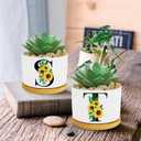 3 x Sunflower Succulent Plant Pots 3 Inch Ceramic Cactus Flower Pots Personalized Initials S Sunflower Gifts for Women Mom Sister,Birthday Housewarming,Wedding,Window Garden Desk Decor