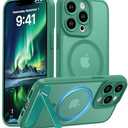 Magnetic Compatible with iPhone 13 Pro Case, [Built-in Kickstand][Full Camera Protection][Compatible with MagSafe][Anti-Fingerprint] Shockproof Phone Case for iPhone 13 Pro 6.1",BLue Green