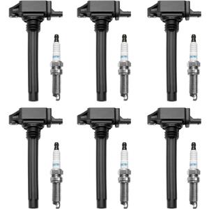 Ignition Coil & Spark Plugs Set of 6 Compatible with Chrysler 200 300 Town Country Dodge Charger Grand Caravan Ram Jeep Cherokee & More Replaces# UF648