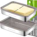 Cheese Container for Refrigerator, 2 Pack 304 Stainless Steel Airtight Deli Meat Storage Containers with Lids for Fridge, Dishwasher Safe Food Storage Containers Fridge Organizers and Storage(42 OZ)