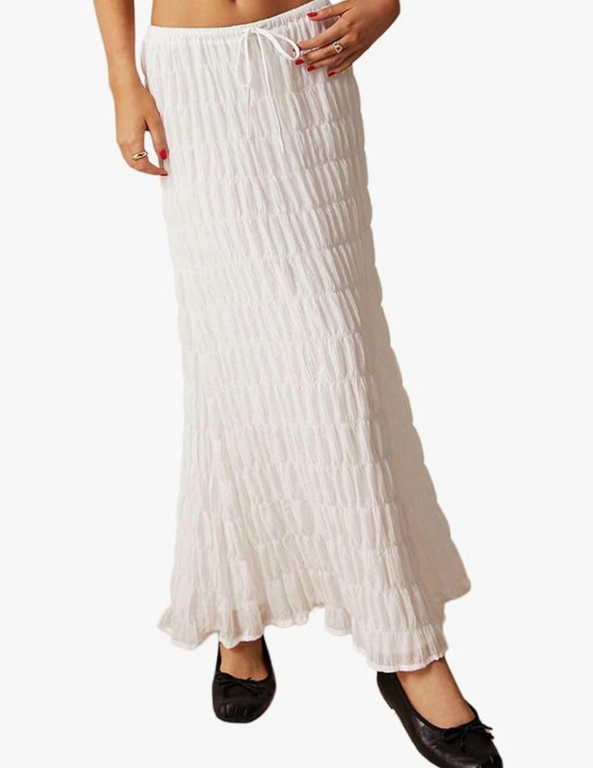 Verdusa Women's Maxi Skirt Shirred Ruffle Textured Pencil Skirt Boho Maxi Long Skirts Going Out (S)