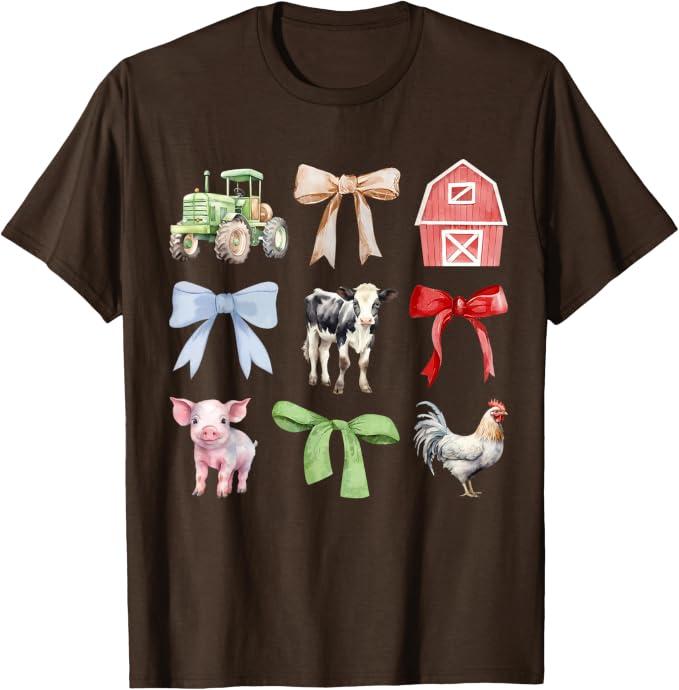 Cute Farm Animals Cow Pig Chicken Coquette Farmer Country T-Shirt, L