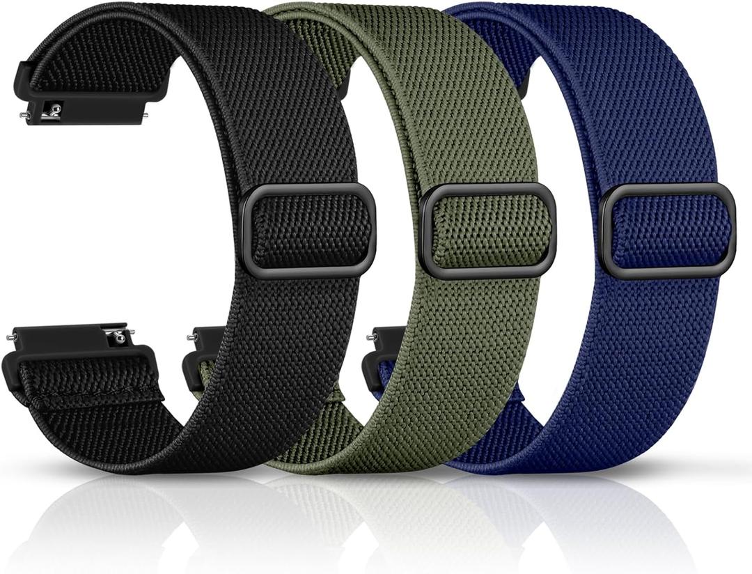 DaQin 3 Pack Nylon Watch Bands Compatible with 16mm 18mm 20mm 22mm Quick Release Watch Band, Adjustable Soft Stretchy Solo Loop Strap Elastic Braided Relacement Wristband for Men Women (Black/Navy Blue/Army Green)