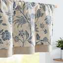 Vangao Linen Valance Curtain Farmhouse Cottage Floral Small Window Curtain Double Layer Light Filtering Drape for Kitchen Rustic Valance for Living Room 16 Inch Rod Pocket 1 Panel Blue on Beige