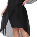 Hanna Nikole Womens Plus Size Chiffon Cocktail Dress Ruffle 3/4 Sleeve Wedding Guest Party Dresses with High Low Hem (Large, Black)