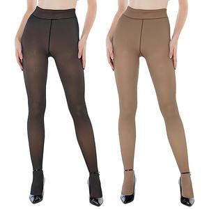 EXQUISLIFE Fleece Lined Tights Sheer Women - Fake Translucent Warm Pantyhose Leggings Sheer Thick Tights, for Winter, Size L