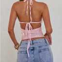 MakeMeChic Women's Sequin Open Back Halter Top Sparkly Cut Out Party Club Crop Tops (Pink, XS)
