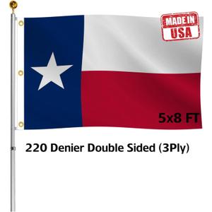 Double Sided Texas Republic Sates Flag 5x8 FT Outdoor- UV Fade Resistant 3Ply TX Flags Canvas Header with 3 Brass Grommets Easy to Rising