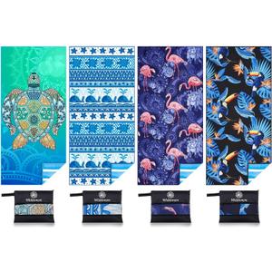 4 Pack Microfiber Lightweight Beach Towel Sand Free Quick Dry Absorbent Thin Compact Towels for Swimming Pool Camping Beach Accessories Large Easy Pack Travel Things for Vacation Essentials Gift (32x71 inch, 4 Pack Turtle Blue Dophin Flamina) 4 Pack Microfiber Lightweight Beach Towel Sand Free Quick Dry Absorbent Thin Compact Towels for Swimming Pool Camping Beach Accessories Large Easy Pack Travel Things for Vacation Essentials Gift (32x71 inch, 4 Pack Turtle Blue Dophin Flamina)