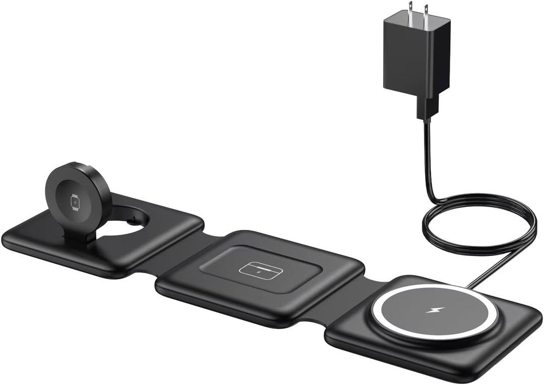 Magnetic Wireless Charger for iPhone: Fodable 3 in 1 Charging Station for Multiple Apple Devices - Travel Charging Pad Dock for Apple Watch iPhone 16 15 14 13 12 Pro Max Plus & Airpod