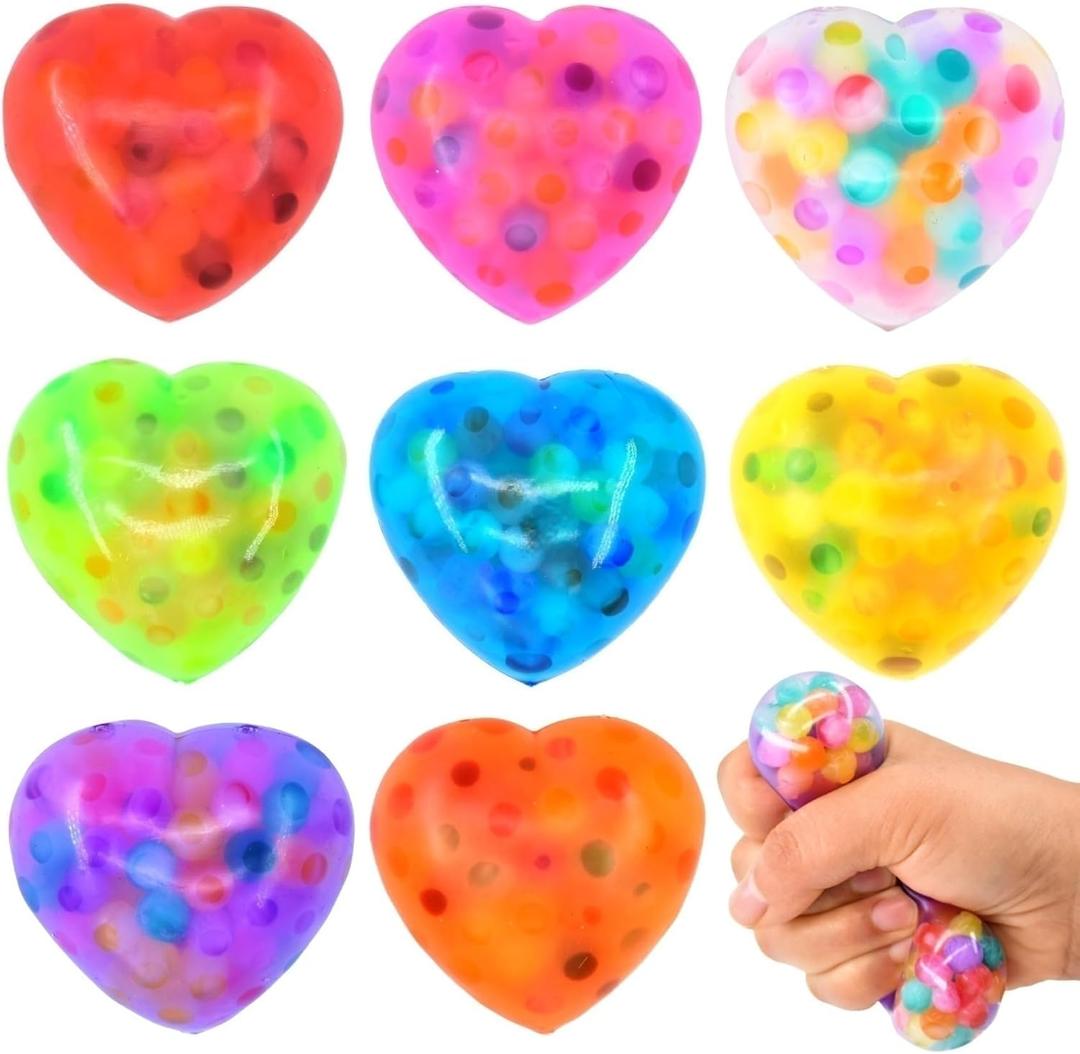 8 Pack Valentines Day Stress Balls, Heart Squeeze Balls Squishies Fidget Toys for Valentines Party Favor Classroom Valentines Card Prizes Gifts