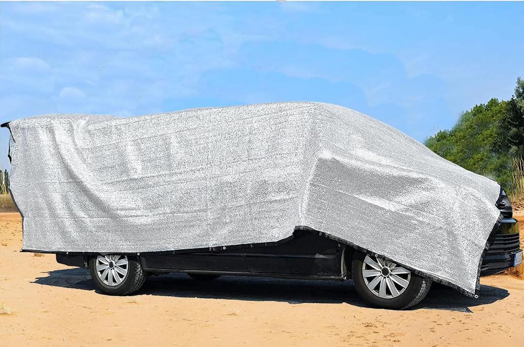 Aluminum-Shade Cloth 10x20',Reflective 80% Aluminum Shade Cloth-for Car Garden,Outdoor Pergola,Lawn.Aluminum Sunblock Neting with Edges and Holes,Silver Heat Reflective Tarp, 10ft20ft